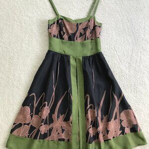 Hype 100% Silk Black  and Green Floral Dress with Pockets from Anthropologie 4